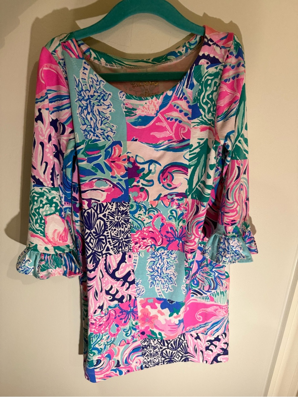 Lilly Pulitzer Pink, Teal & Navy Patchwork Shift Dress